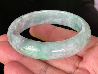 Natural Certified Burmese Jadeite Jade Bangle – Icy Imperial Green, Grey, Black & Milky White – 56.5mm – JB826