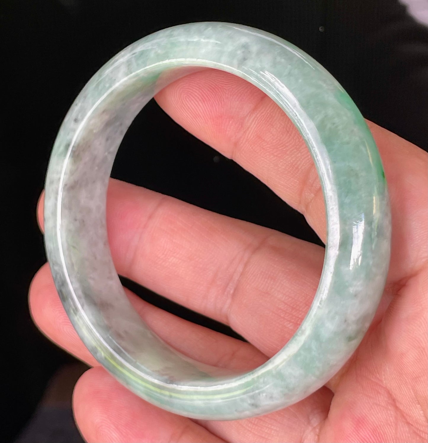 Natural Certified Burmese Jadeite Jade Bangle – Icy Imperial Green, Grey, Black & Milky White – 56.5mm – JB826