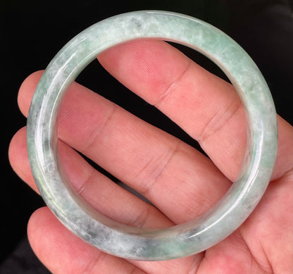 Natural Certified Burmese Jadeite Jade Bangle – Icy Imperial Green, Grey, Black & Milky White – 56.5mm – JB826