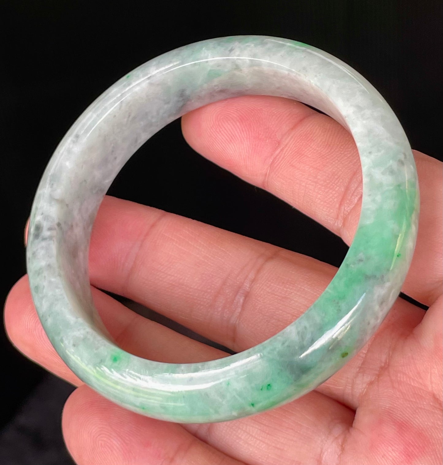 Natural Certified Burmese Jadeite Jade Bangle – Icy Imperial Green, Grey, Black & Milky White – 56.5mm – JB826