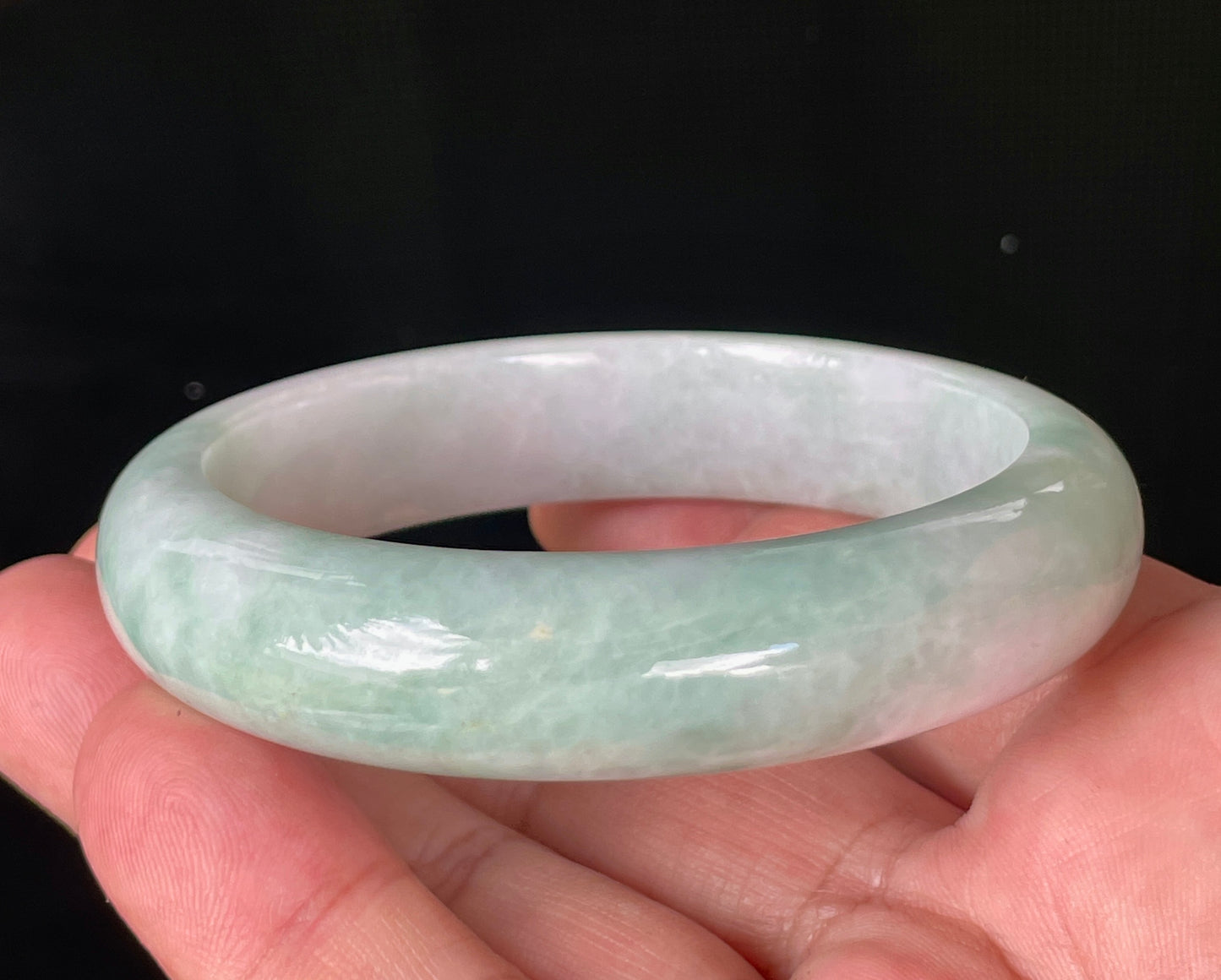 Natural Certified Burmese Jadeite Jade Bangle – Icy Imperial Green, Apple Green & Milky White – 58.3mm – JB875