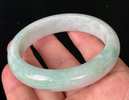 Natural Certified Burmese Jadeite Jade Bangle – Icy Imperial Green, Apple Green & Milky White – 58.3mm – JB875