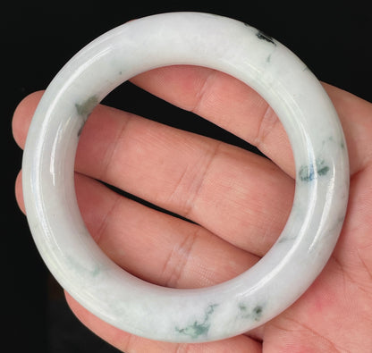 Natural Certified Burmese Jadeite Jade Bangle – Icy Milky White with Imperial Green – Princess Cut – 52.6mm – JB878