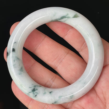 Natural Certified Burmese Jadeite Jade Bangle – Icy Milky White with Imperial Green – Princess Cut – 52.6mm – JB878