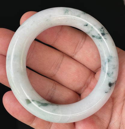 Natural Certified Burmese Jadeite Jade Bangle – Icy Milky White with Imperial Green – Princess Cut – 52.6mm – JB878