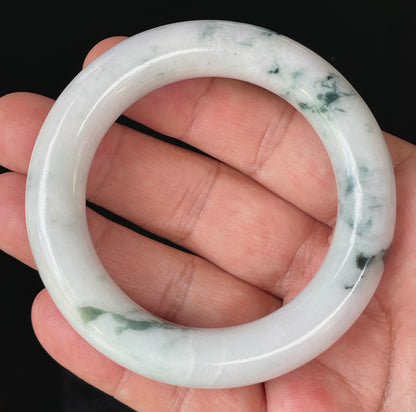 Natural Certified Burmese Jadeite Jade Bangle – Icy Milky White with Imperial Green – Princess Cut – 52.6mm – JB878