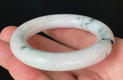 Natural Certified Burmese Jadeite Jade Bangle – Icy Milky White with Imperial Green – Princess Cut – 52.6mm – JB878