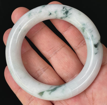 Natural Certified Burmese Jadeite Jade Bangle – Icy Milky White with Imperial Green – Princess Cut – 52.6mm – JB878