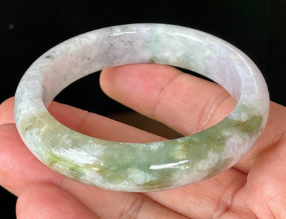 Natural Certified Burmese Jadeite Jade Bangle – Icy Milky White, Grayish, Apple Green & Black – 56.6mm – JB874
