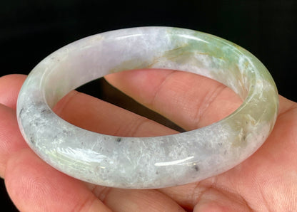 Natural Certified Burmese Jadeite Jade Bangle – Icy Milky White, Grayish, Apple Green & Black – 56.6mm – JB874