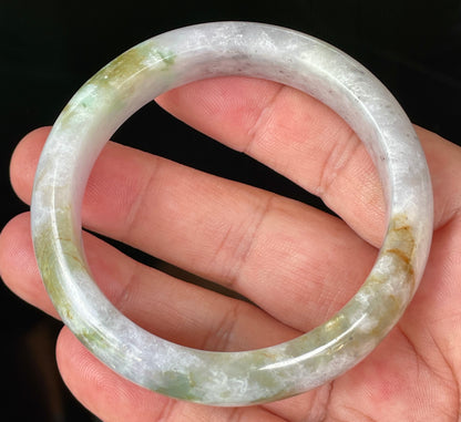 Natural Certified Burmese Jadeite Jade Bangle – Icy Milky White, Grayish, Apple Green & Black – 56.6mm – JB874