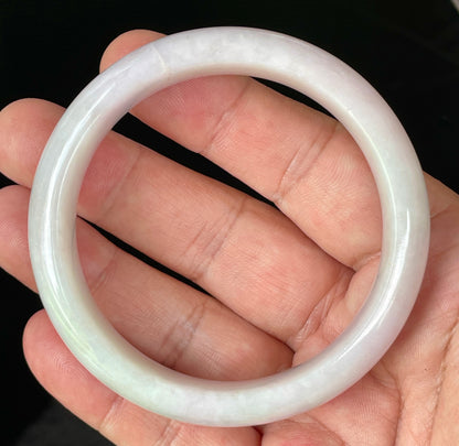 Natural Certified Burmese Jadeite Jade Bangle – Icy Milky White with Light Lavender & Apple Green Hues – 58.5mm – JB829