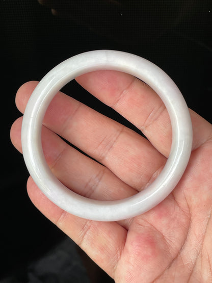 Natural Certified Burmese Jadeite Jade Bangle – Icy Milky White with Light Lavender & Apple Green Hues – 58.5mm – JB829