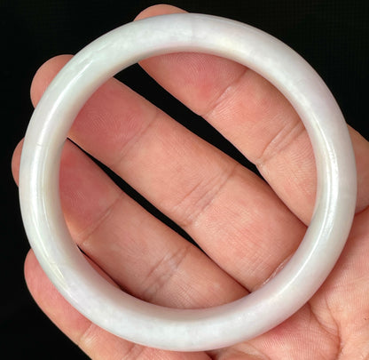 Natural Certified Burmese Jadeite Jade Bangle – Icy Milky White with Light Lavender & Apple Green Hues – 58.5mm – JB829