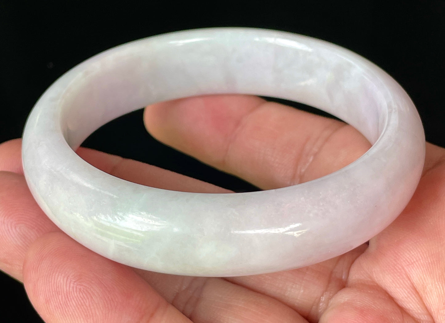 Natural Certified Burmese Jadeite Jade Bangle – Icy Milky White with Light Lavender & Apple Green Hues – 58.5mm – JB829