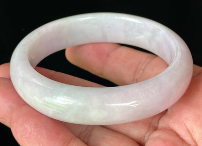 Natural Certified Burmese Jadeite Jade Bangle – Icy Milky White with Light Lavender & Apple Green Hues – 58.5mm – JB829