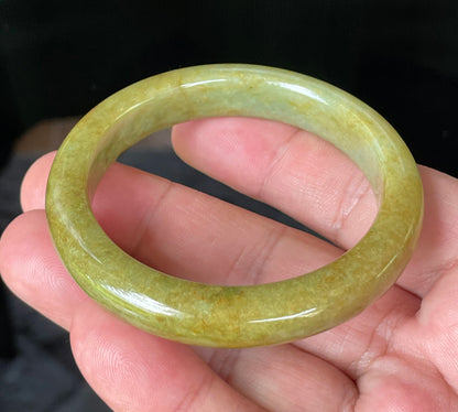 Natural Certified Burmese Jadeite Jade Bangle – Moss & Apple Green with Brown Hues – 52.4mm – JB872