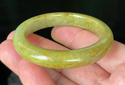 Natural Certified Burmese Jadeite Jade Bangle – Moss & Apple Green with Brown Hues – 52.4mm – JB872