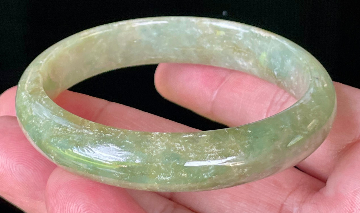 Natural Certified Burmese Jadeite Jade Bangle – Icy Apple Green – 58.5mm – JB927