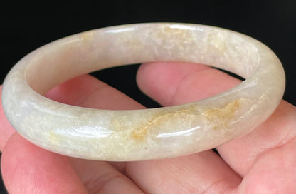 Natural Certified Burmese Jadeite Jade Bangle – Icy Yellow & Honey, Milky White, Light Lavender – Hand-Carved Jade Bracelet, Unisex – 59.5mm – JB926