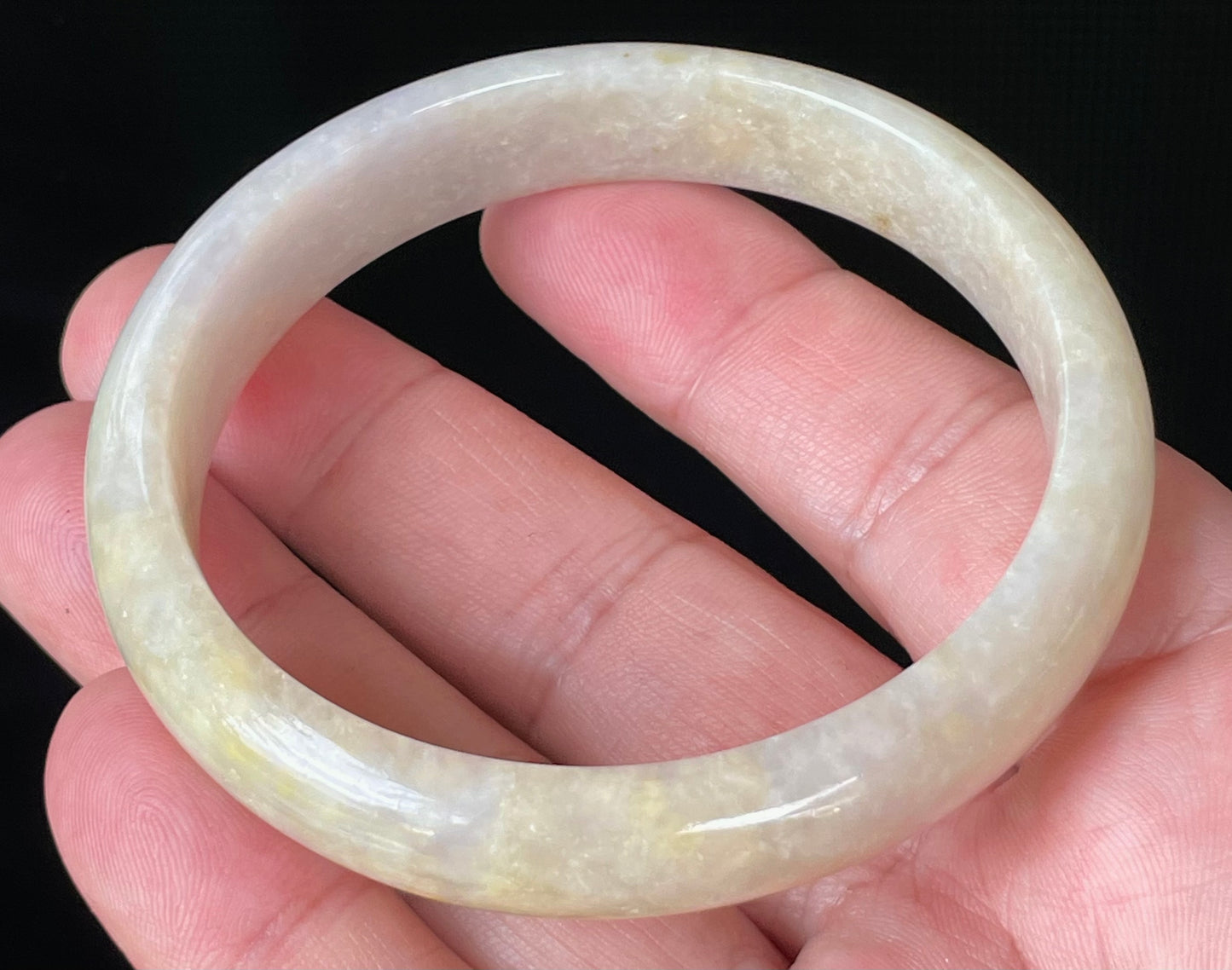 Natural Certified Burmese Jadeite Jade Bangle – Icy Yellow & Honey, Milky White, Light Lavender – Hand-Carved Jade Bracelet, Unisex – 59.5mm – JB926