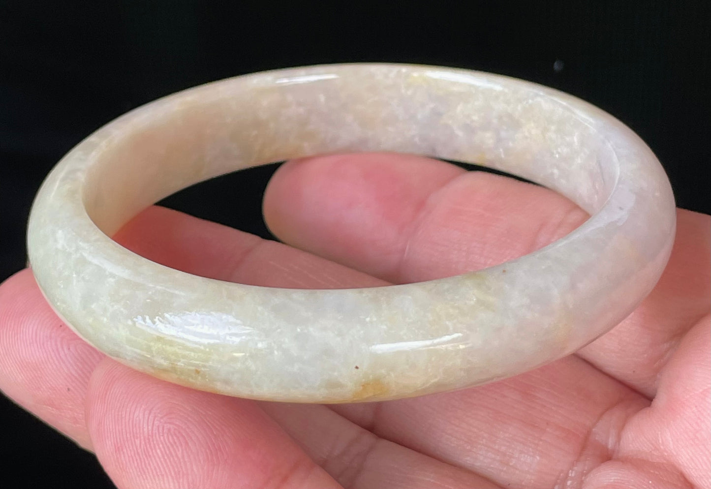 Natural Certified Burmese Jadeite Jade Bangle – Icy Yellow & Honey, Milky White, Light Lavender – Hand-Carved Jade Bracelet, Unisex – 59.5mm – JB926