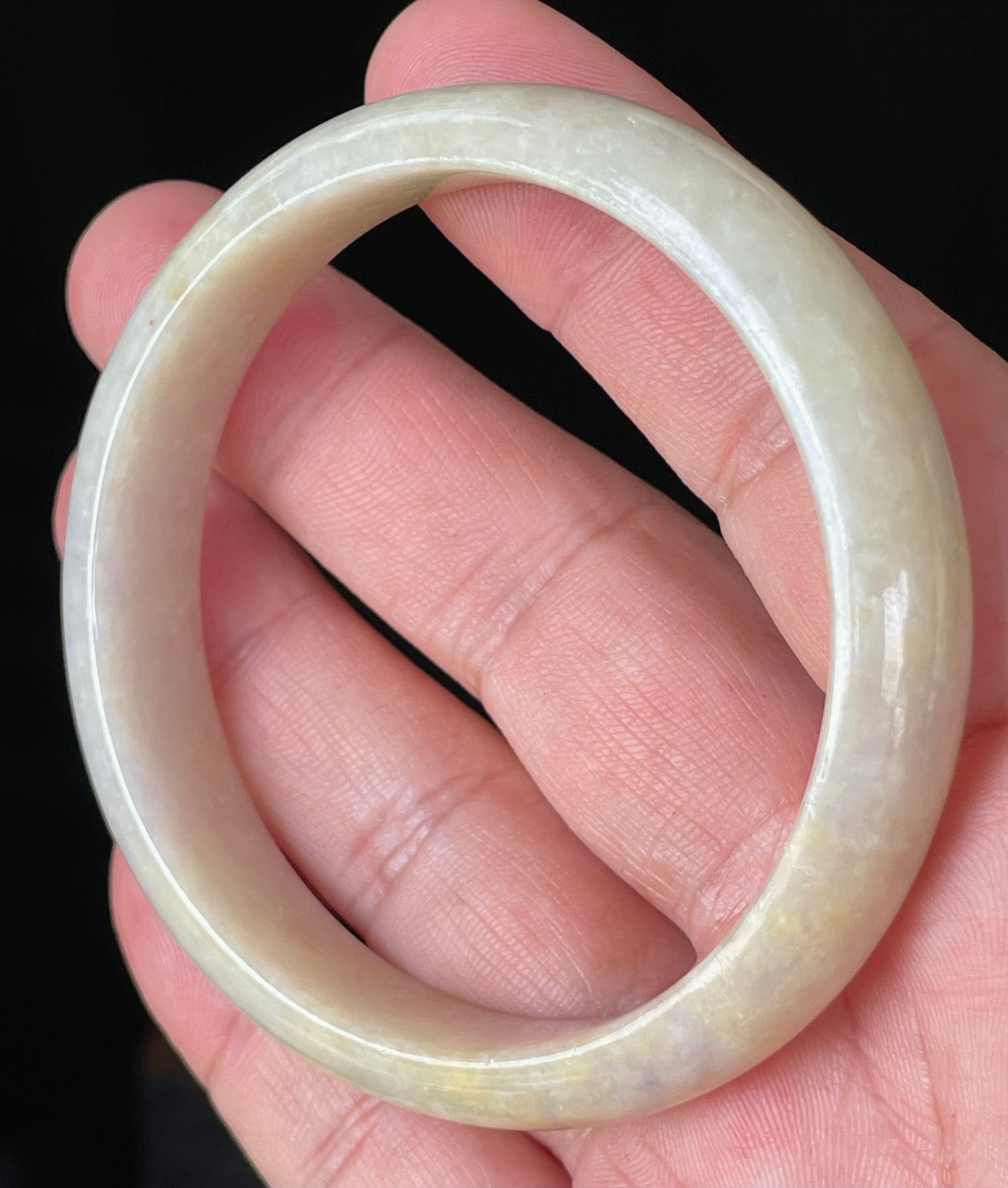 Natural Certified Burmese Jadeite Jade Bangle – Icy Yellow & Honey, Milky White, Light Lavender – Hand-Carved Jade Bracelet, Unisex – 59.5mm – JB926