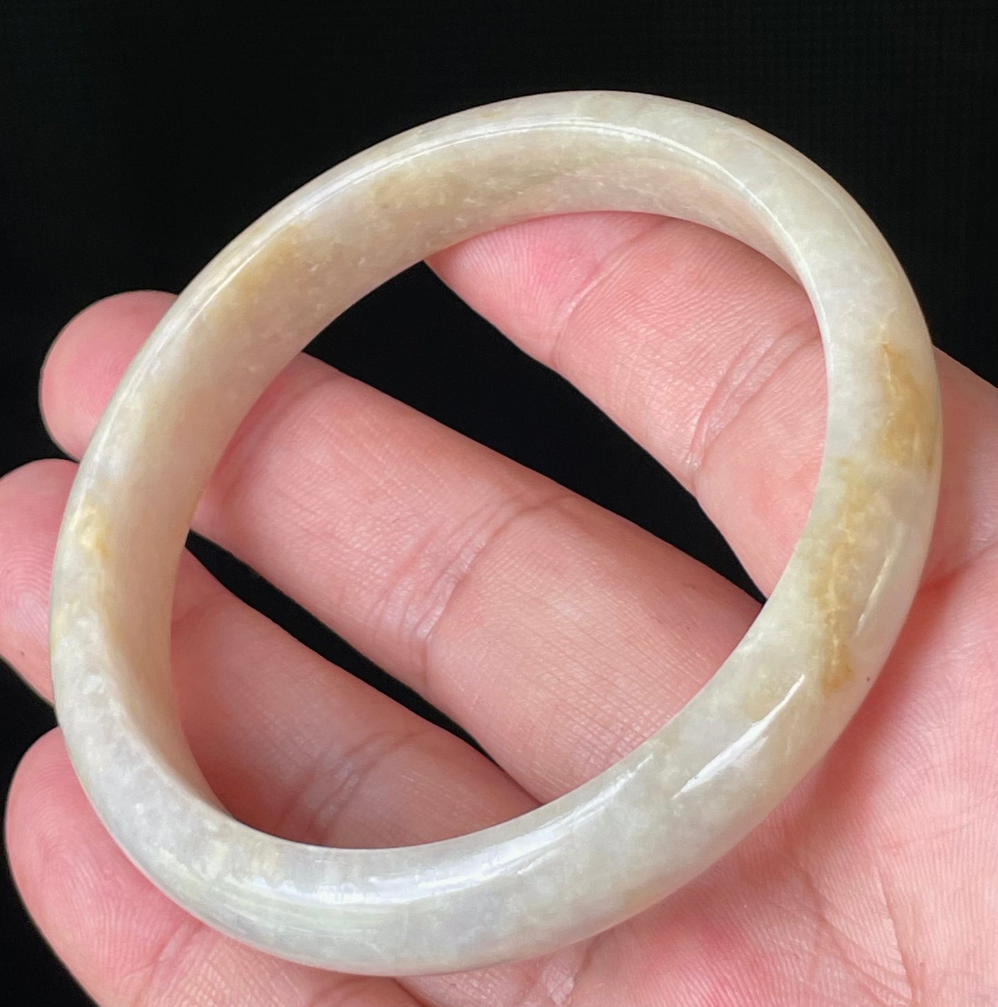 Natural Certified Burmese Jadeite Jade Bangle – Icy Yellow & Honey, Milky White, Light Lavender – Hand-Carved Jade Bracelet, Unisex – 59.5mm – JB926