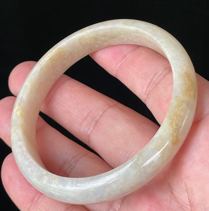 Natural Certified Burmese Jadeite Jade Bangle – Icy Yellow & Honey, Milky White, Light Lavender – Hand-Carved Jade Bracelet, Unisex – 59.5mm – JB926