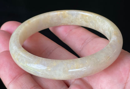 Natural Certified Burmese Jadeite Jade Bangle – Icy Yellow & Honey with Milky White & Light Lavender Hues – 59.2mm – JB925