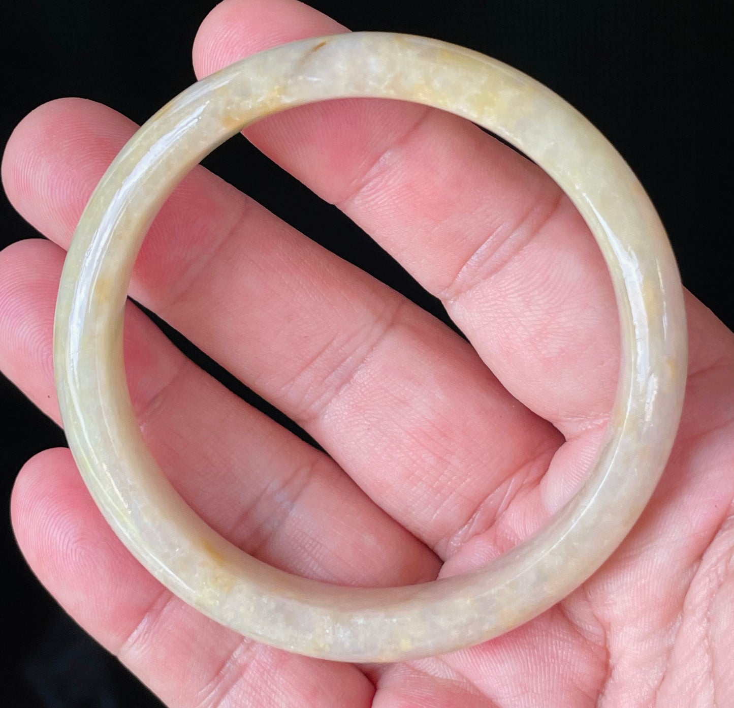 Natural Certified Burmese Jadeite Jade Bangle – Icy Yellow & Honey with Milky White & Light Lavender Hues – 59.2mm – JB925