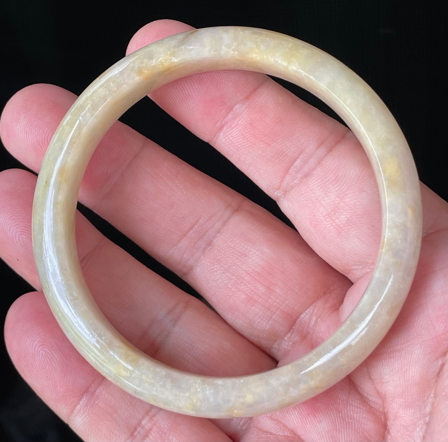 Natural Certified Burmese Jadeite Jade Bangle – Icy Yellow & Honey with Milky White & Light Lavender Hues – 59.2mm – JB925