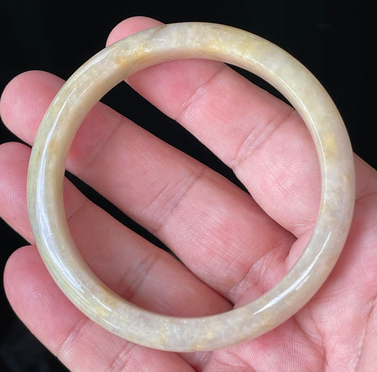 Natural Certified Burmese Jadeite Jade Bangle – Icy Yellow & Honey with Milky White & Light Lavender Hues – 59.2mm – JB925