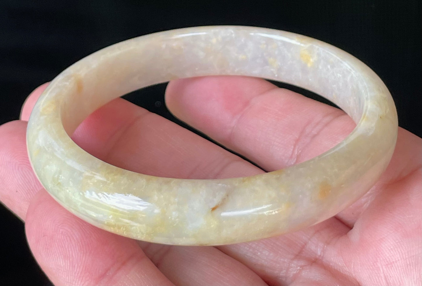 Natural Certified Burmese Jadeite Jade Bangle – Icy Yellow & Honey with Milky White & Light Lavender Hues – 59.2mm – JB925