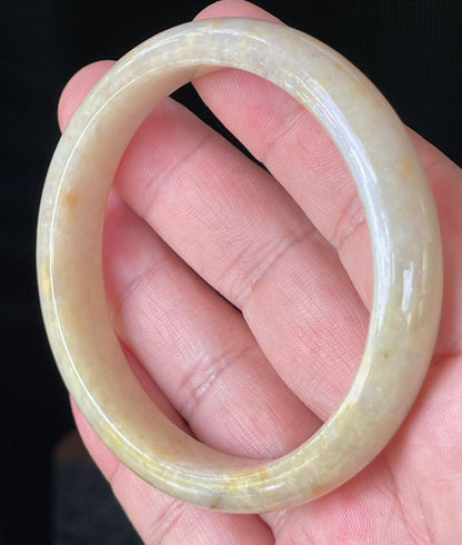Natural Certified Burmese Jadeite Jade Bangle – Icy Yellow & Honey with Milky White & Light Lavender Hues – 59.2mm – JB925