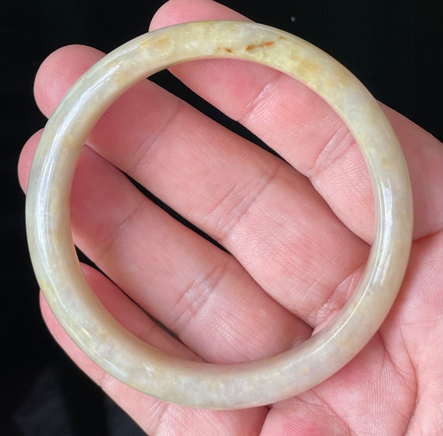 Natural Certified Burmese Jadeite Jade Bangle – Icy Yellow & Honey with Milky White & Light Lavender Hues – 59.2mm – JB925