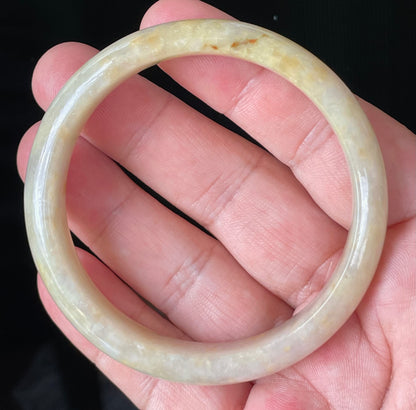 Natural Certified Burmese Jadeite Jade Bangle – Icy Yellow & Honey with Milky White & Light Lavender Hues – 59.2mm – JB925