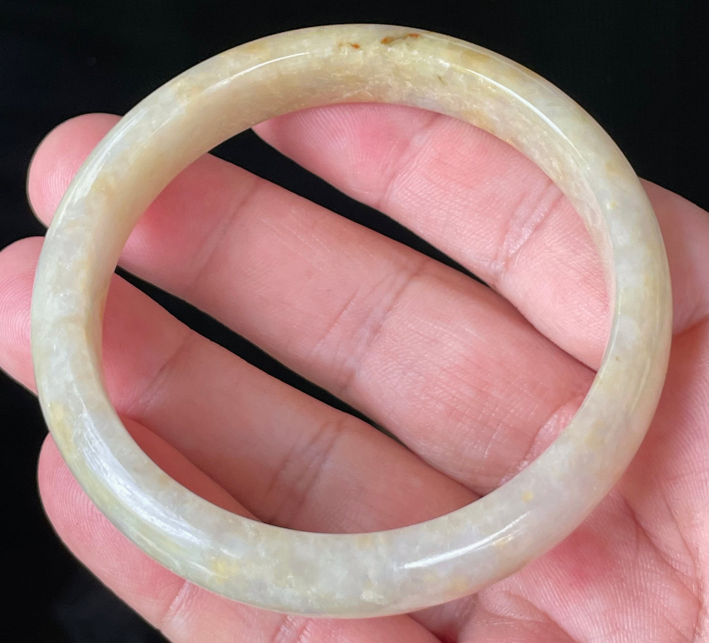 Natural Certified Burmese Jadeite Jade Bangle – Icy Yellow & Honey with Milky White & Light Lavender Hues – 59.2mm – JB925