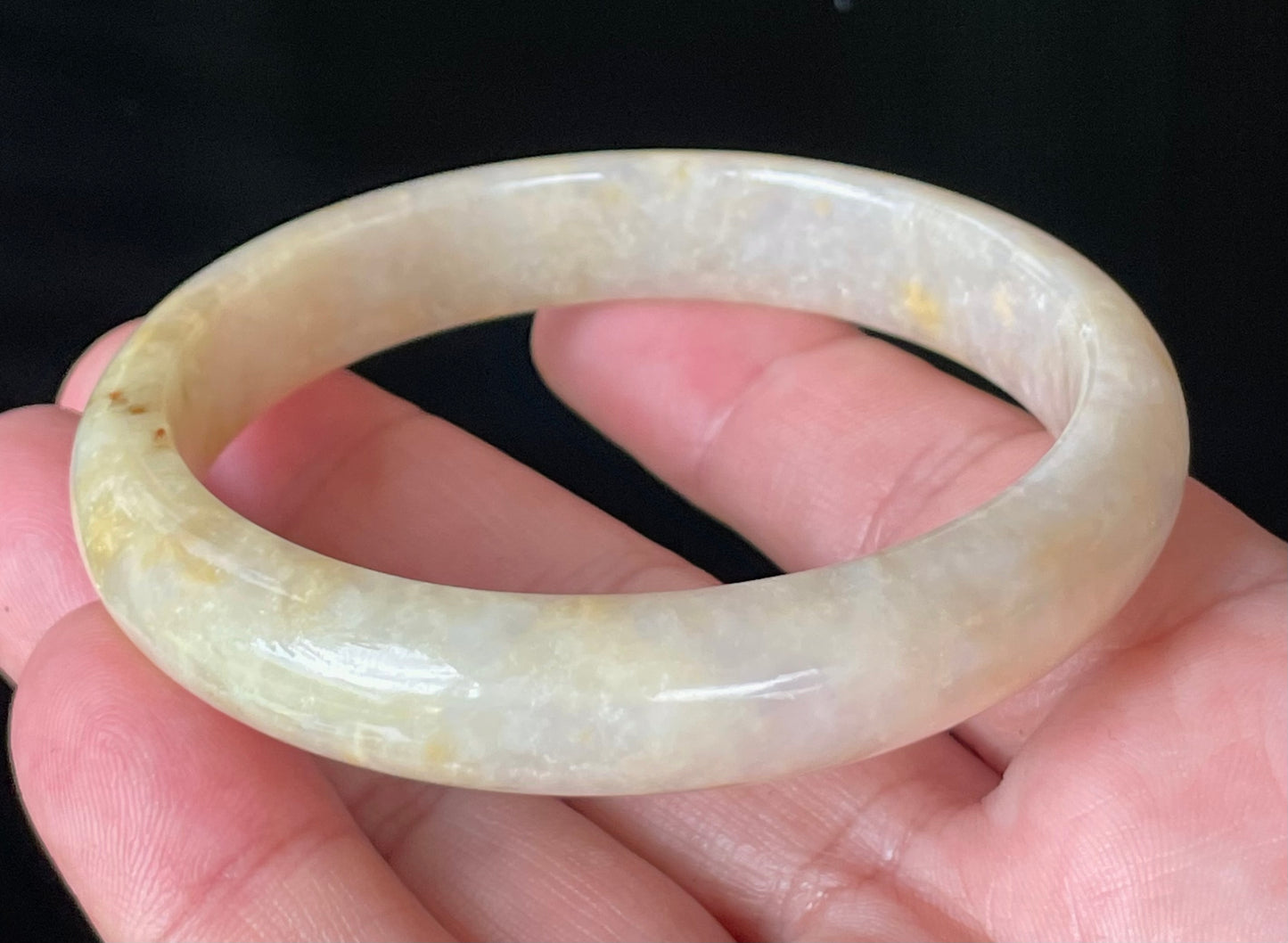 Natural Certified Burmese Jadeite Jade Bangle – Icy Yellow & Honey with Milky White & Light Lavender Hues – 59.2mm – JB925