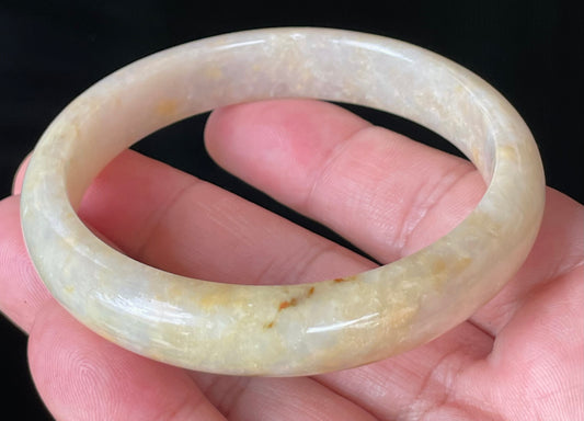 Natural Certified Burmese Jadeite Jade Bangle – Icy Yellow & Honey with Milky White & Light Lavender Hues – 59.2mm – JB925
