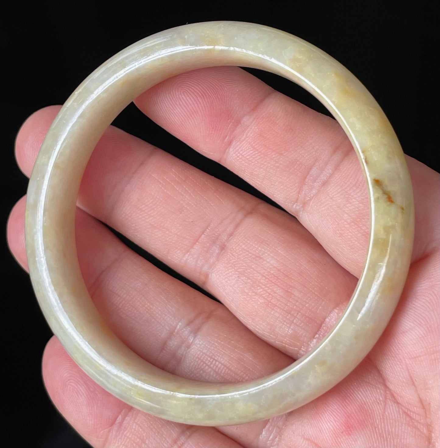 Natural Certified Burmese Jadeite Jade Bangle – Icy Yellow & Honey with Milky White & Light Lavender Hues – 59.2mm – JB925