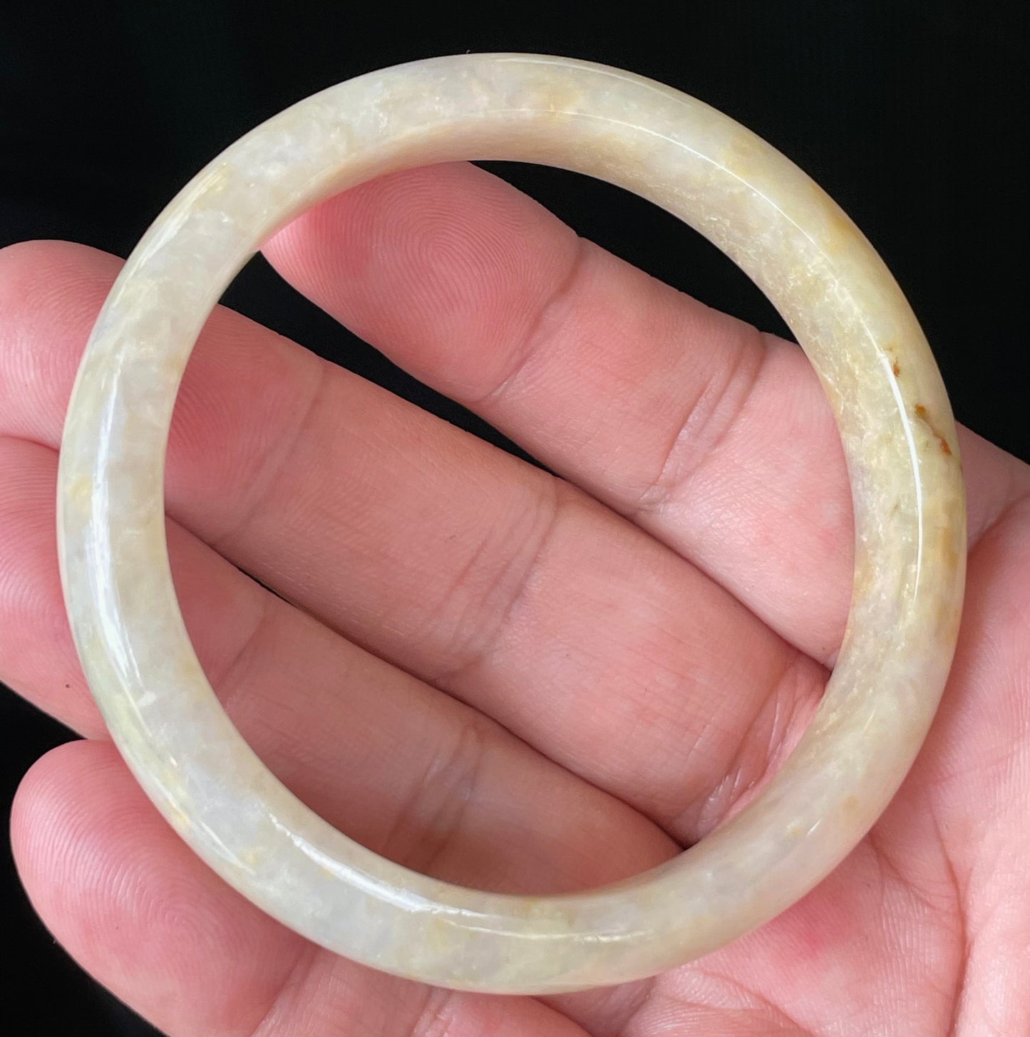 Natural Certified Burmese Jadeite Jade Bangle – Icy Yellow & Honey with Milky White & Light Lavender Hues – 59.2mm – JB925