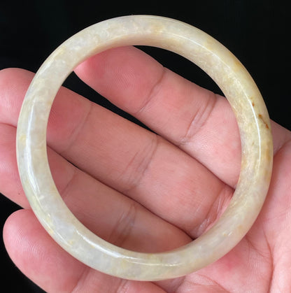 Natural Certified Burmese Jadeite Jade Bangle – Icy Yellow & Honey with Milky White & Light Lavender Hues – 59.2mm – JB925