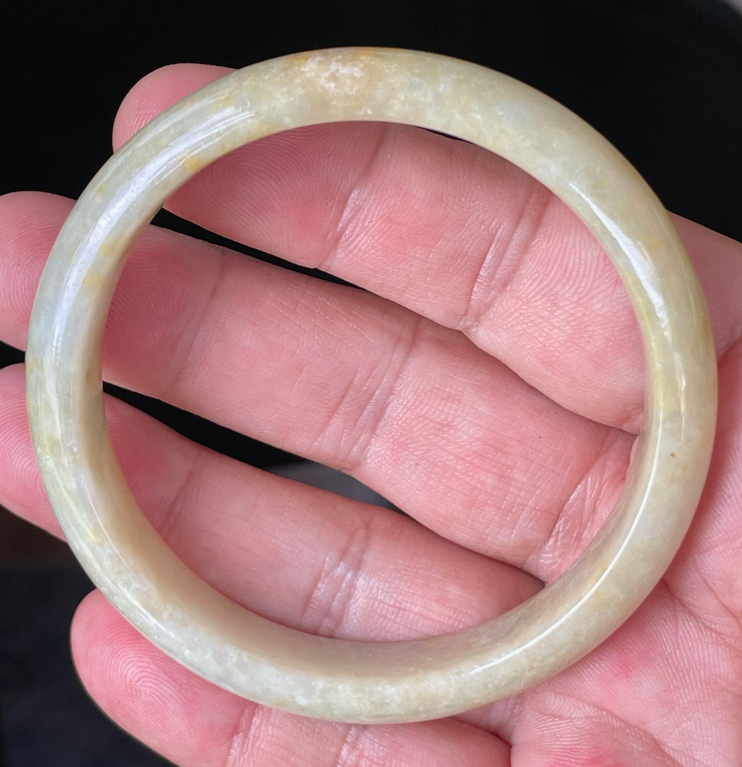 Natural Certified Burmese Jadeite Jade Bangle – Icy Yellow & Honey Orange with Milky White Hues – 58.5mm – JB923