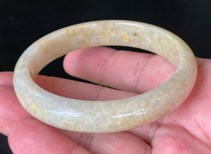 Natural Certified Burmese Jadeite Jade Bangle – Icy Yellow & Honey Orange with Milky White Hues – 58.5mm – JB923