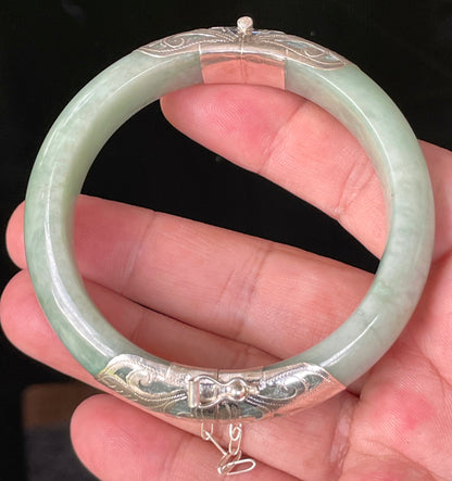 Natural Certified Burmese Jadeite Jade Bangle – Icy Apple Green – Adjustable 92.5 Silver Clasp – 60.3mm – JB936