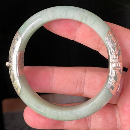 Natural Certified Burmese Jadeite Jade Bangle – Icy Apple Green – Adjustable 92.5 Silver Clasp – 60.3mm – JB936