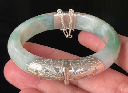 Natural Certified Burmese Jadeite Jade Bangle – Icy Apple & Blue – Adjustable Silver Clasp – 57.6mm – JB937