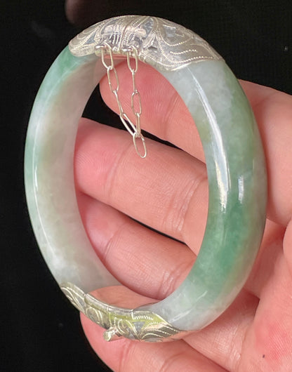 Natural Certified Burmese Jadeite Jade Bangle – Icy Apple & Blue – Adjustable Silver Clasp – 57.6mm – JB937