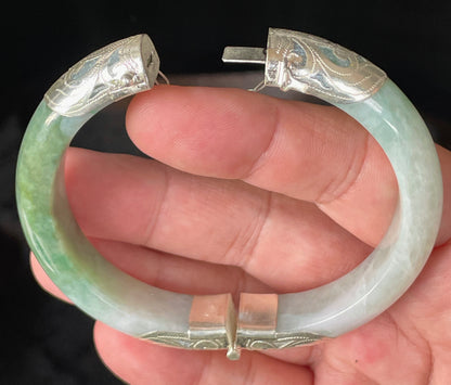 Natural Certified Burmese Jadeite Jade Bangle – Icy Apple & Blue – Adjustable Silver Clasp – 57.6mm – JB937